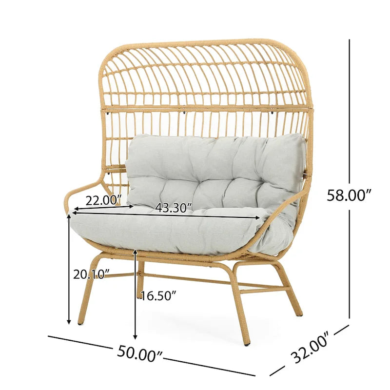 Canapé deux places d'extérieur en osier Palos avec coussin en tissu par Christopher Knight Home