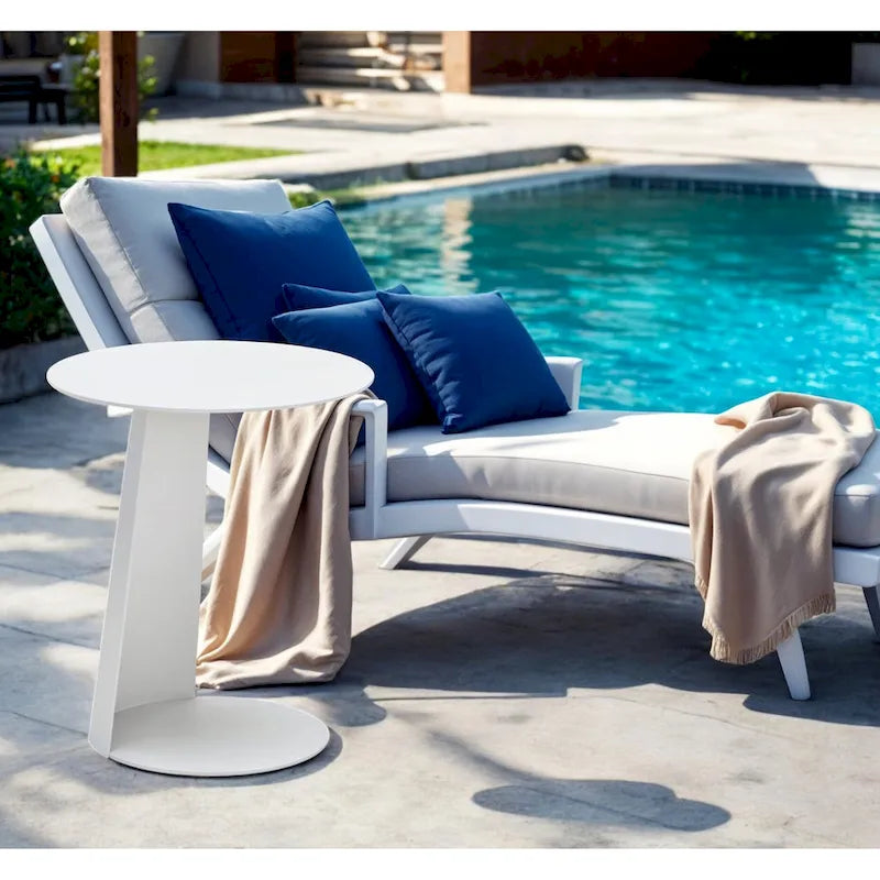 HomeRoots 16 White Aluminum Rounded Outdoor Side Table