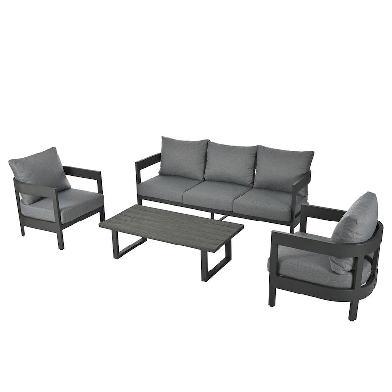 Ensemble de sièges d'extérieur avec coussins épais pour un confort optimal, idéal pour les pelouses, les patios et les abords de piscine.