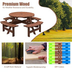 Table à manger ronde pour 8 personnes avec 4 bancs intégrés, idéale pour le camping, les pique-niques et les apéritifs au bord de la piscine.