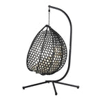 Fauteuil suspendu polyvalent pour l'intérieur et l'extérieur, en rotin PE, avec support et coussin.