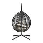 Fauteuil suspendu polyvalent pour l'intérieur et l'extérieur, en rotin PE, avec support et coussin.
