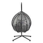 Fauteuil suspendu polyvalent pour l'intérieur et l'extérieur, en rotin PE, avec support et coussin.