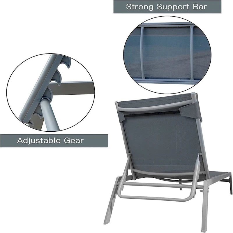 Ensemble de chaises longues d'extérieur pour patio, 3 pièces, chaises longues de piscine avec dossier réglable et appui-tête, 1 table