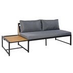 Ensemble de canapé d'angle en fer forgé 4 pièces pour terrasse, avec table basse et étagère de rangement latérale.