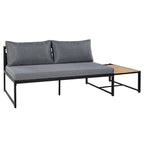 Ensemble de canapé d'angle en fer forgé 4 pièces pour terrasse, avec table basse et étagère de rangement latérale.