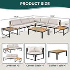 Ensemble de canapé d'angle en fer forgé 4 pièces pour terrasse, avec table basse et étagère de rangement latérale.