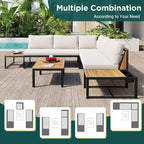Ensemble de canapé d'angle en fer forgé 4 pièces pour terrasse, avec table basse et étagère de rangement latérale.