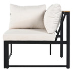 Ensemble de canapé d'angle en fer forgé 4 pièces pour terrasse, avec table basse et étagère de rangement latérale.