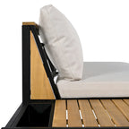 Ensemble de canapé d'angle en fer forgé 4 pièces pour terrasse, avec table basse et étagère de rangement latérale.