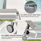 Ensemble de 3 chaises longues d'extérieur en aluminium avec table d'appoint et roulettes, fauteuil inclinable rembourré et réglable pour piscine, plage