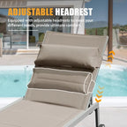 Ensemble de 3 chaises longues d'extérieur en aluminium avec table d'appoint et roulettes, fauteuil inclinable rembourré et réglable pour piscine, plage