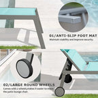 Ensemble de 3 chaises longues d'extérieur en aluminium avec table d'appoint et roulettes, fauteuil inclinable rembourré et réglable pour piscine, plage