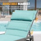 Ensemble de 3 chaises longues d'extérieur en aluminium avec table d'appoint et roulettes, fauteuil inclinable rembourré et réglable pour piscine, plage