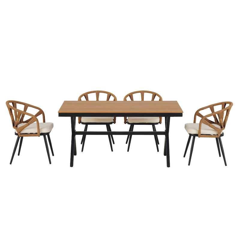 Ensemble de jardin contemporain avec chaises en rotin synthétique et table en bois synthétique
