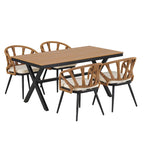 Ensemble de jardin contemporain avec chaises en rotin synthétique et table en bois synthétique