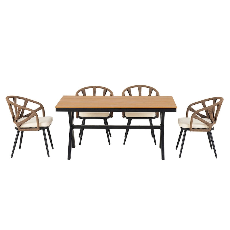 Ensemble de jardin contemporain avec chaises en rotin synthétique et table en bois synthétique