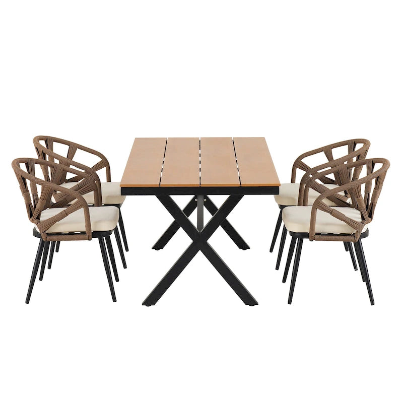 Ensemble de jardin contemporain avec chaises en rotin synthétique et table en bois synthétique