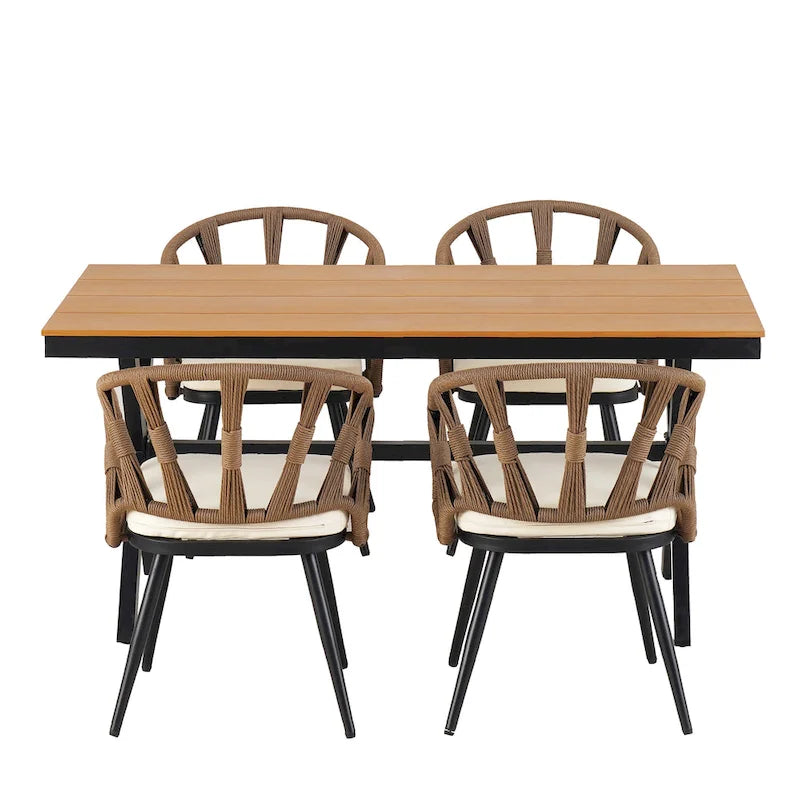 Ensemble de jardin contemporain avec chaises en rotin synthétique et table en bois synthétique
