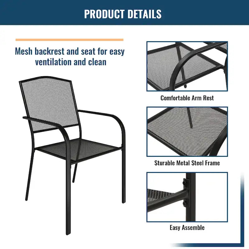 Ensemble de salle à manger d'extérieur Clihome 5 pièces avec table et chaises en maille d'acier, parasol de terrasse offert pour une durée limitée