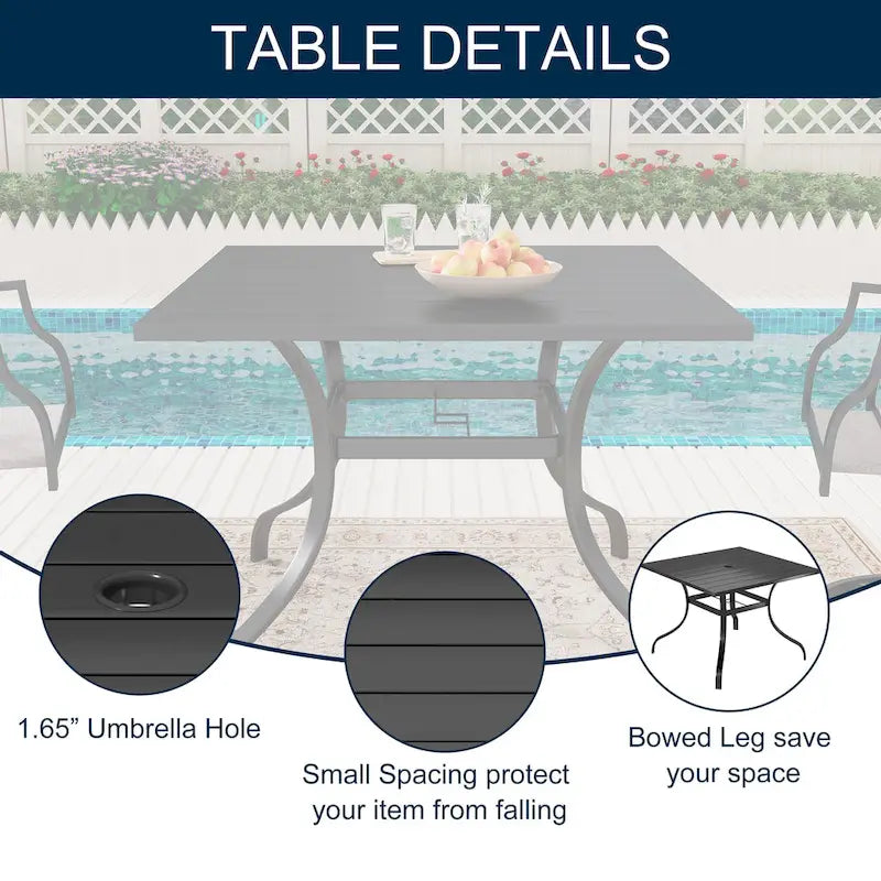 Ensemble de salle à manger d'extérieur Clihome 5 pièces avec table et chaises en maille d'acier, parasol de terrasse offert pour une durée limitée