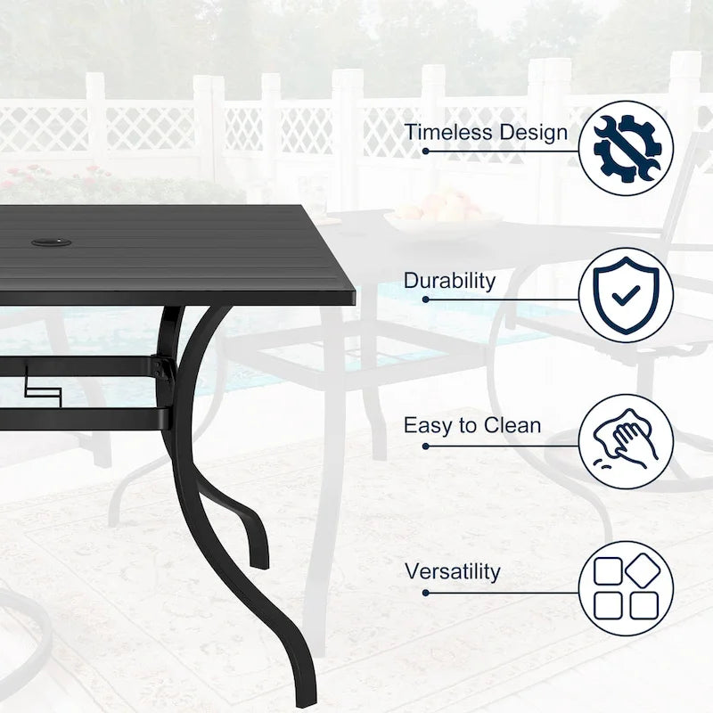 Ensemble de salle à manger d'extérieur Clihome 5 pièces avec table et chaises en maille d'acier, parasol de terrasse offert pour une durée limitée