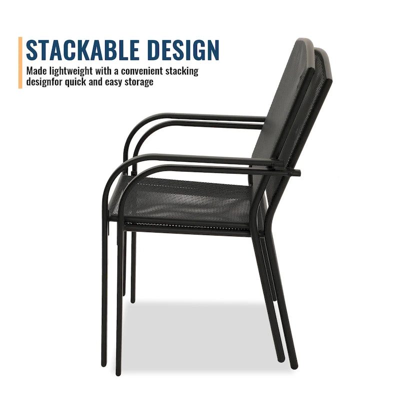 Ensemble de salle à manger d'extérieur Clihome 5 pièces avec table et chaises en maille d'acier, parasol de terrasse offert pour une durée limitée