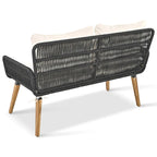 Ensemble de canapé de conversation en corde pour patio extérieur 6 pièces avec table de bar élégante en bois d'acacia et 2 tabourets