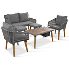 Ensemble de canapé de conversation en corde pour patio extérieur 6 pièces avec table de bar élégante en bois d'acacia et 2 tabourets