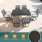 Ensemble de salle à manger d'extérieur moderne en aluminium 7 pièces avec 6 chaises pivotantes à bascule et trou pour parasol