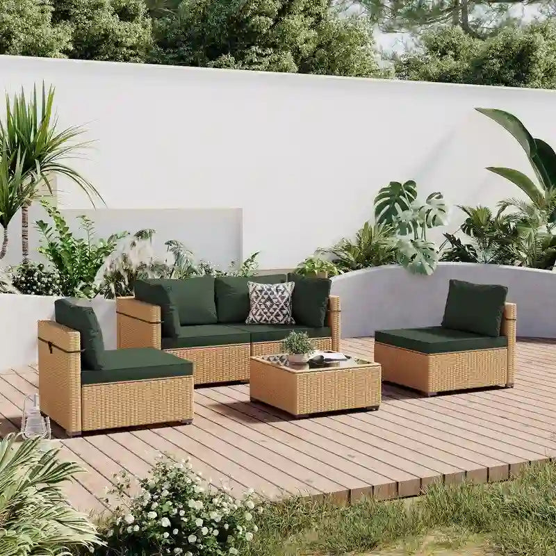 Ensemble de conversation Patio Watcher 5 pièces en rotin jaune avec coussins pour l'extérieur