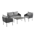 Ensemble de canapé d'extérieur Roomfitters 4 pièces en métal avec coussins, mobilier de jardin ou balcon avec assise profonde, gris