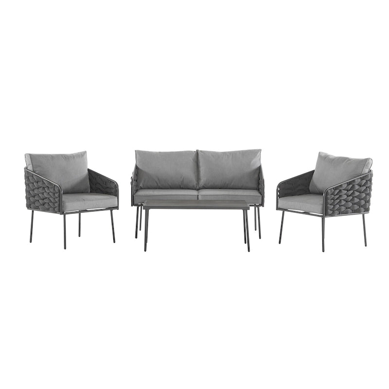 Ensemble de canapé d'extérieur Roomfitters 4 pièces en métal avec coussins, mobilier de jardin ou balcon avec assise profonde, gris