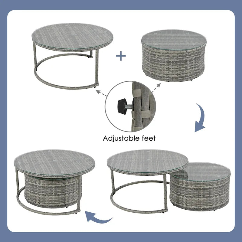 Ensemble de canapé d'angle demi-lune 9 pièces avec table gigogne et fauteuils