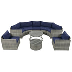 Ensemble de canapé d'angle demi-lune 9 pièces avec table gigogne et fauteuils