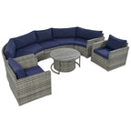 Ensemble de canapé d'angle demi-lune 9 pièces avec table gigogne et fauteuils