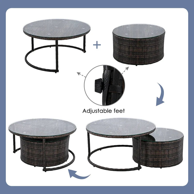 Ensemble de canapé d'angle demi-lune 9 pièces avec table gigogne et fauteuils