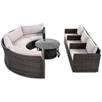 Ensemble de canapé d'angle demi-lune 9 pièces avec table gigogne et fauteuils