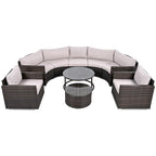 Ensemble de canapé d'angle demi-lune 9 pièces avec table gigogne et fauteuils