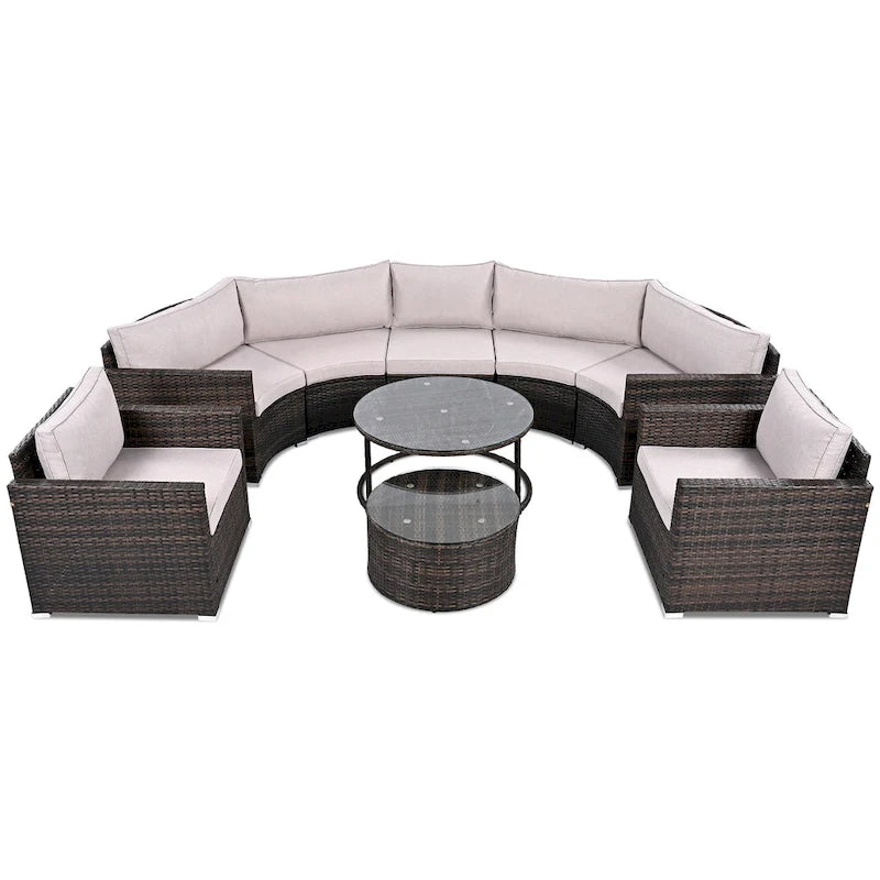 Ensemble de canapé d'angle demi-lune 9 pièces avec table gigogne et fauteuils