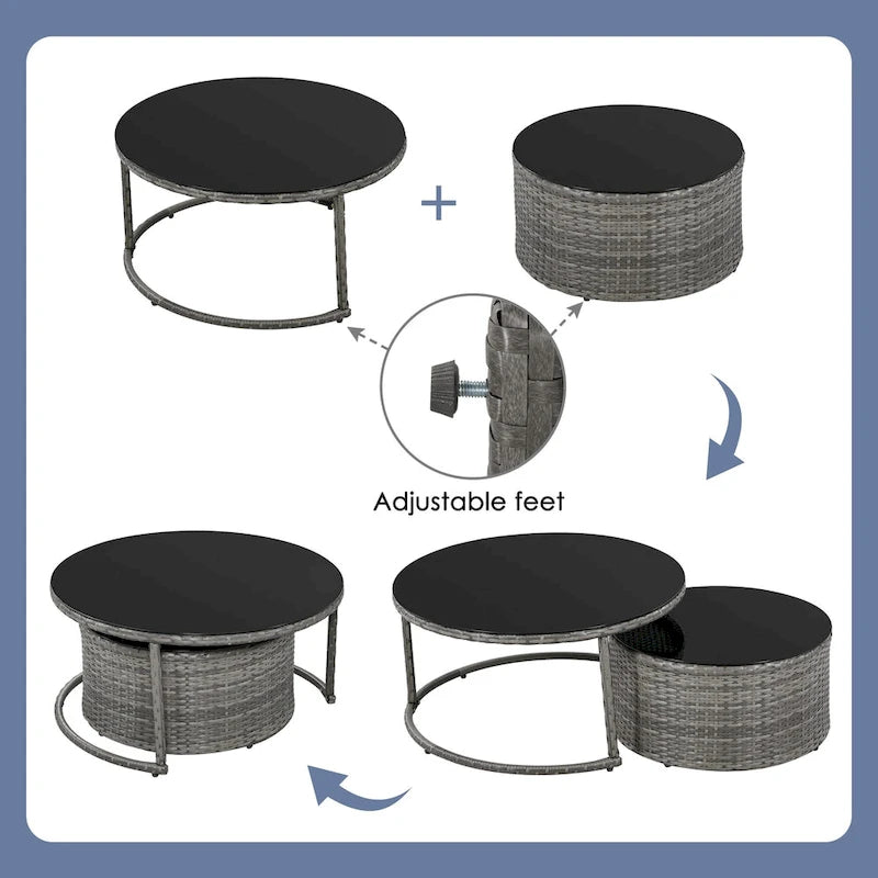 Ensemble de canapé d'angle demi-lune 9 pièces avec table gigogne et fauteuils