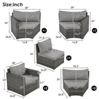 Ensemble de canapé d'angle demi-lune 9 pièces avec table gigogne et fauteuils