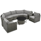 Ensemble de canapé d'angle demi-lune 9 pièces avec table gigogne et fauteuils