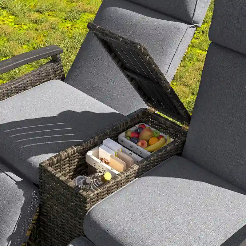 Ensemble fauteuil inclinable en osier avec table de rangement