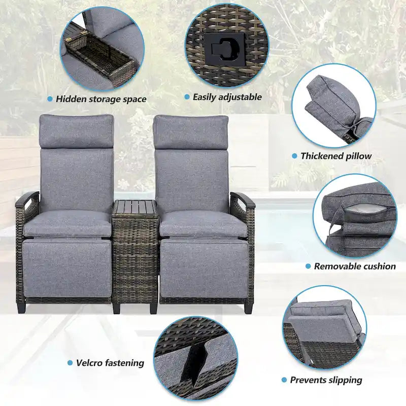 Ensemble fauteuil inclinable en osier avec table de rangement