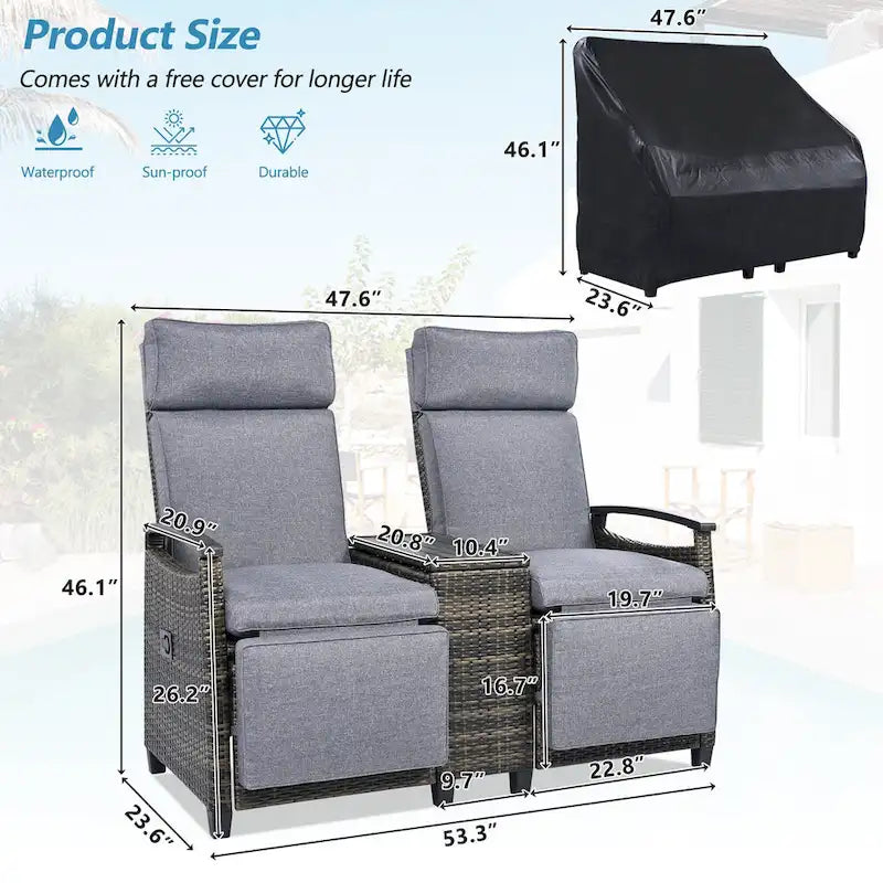 Ensemble fauteuil inclinable en osier avec table de rangement