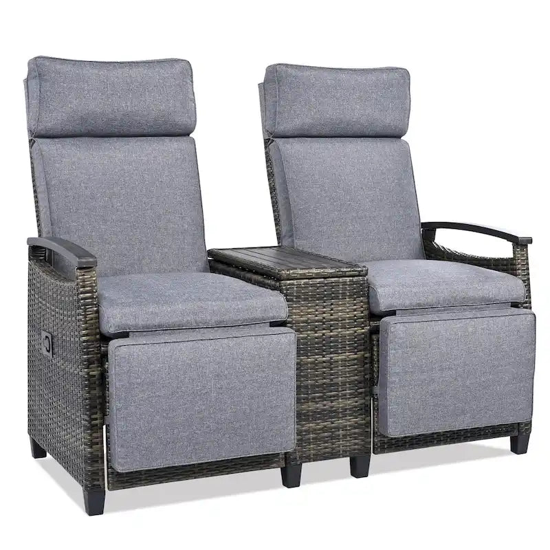 Ensemble fauteuil inclinable en osier avec table de rangement