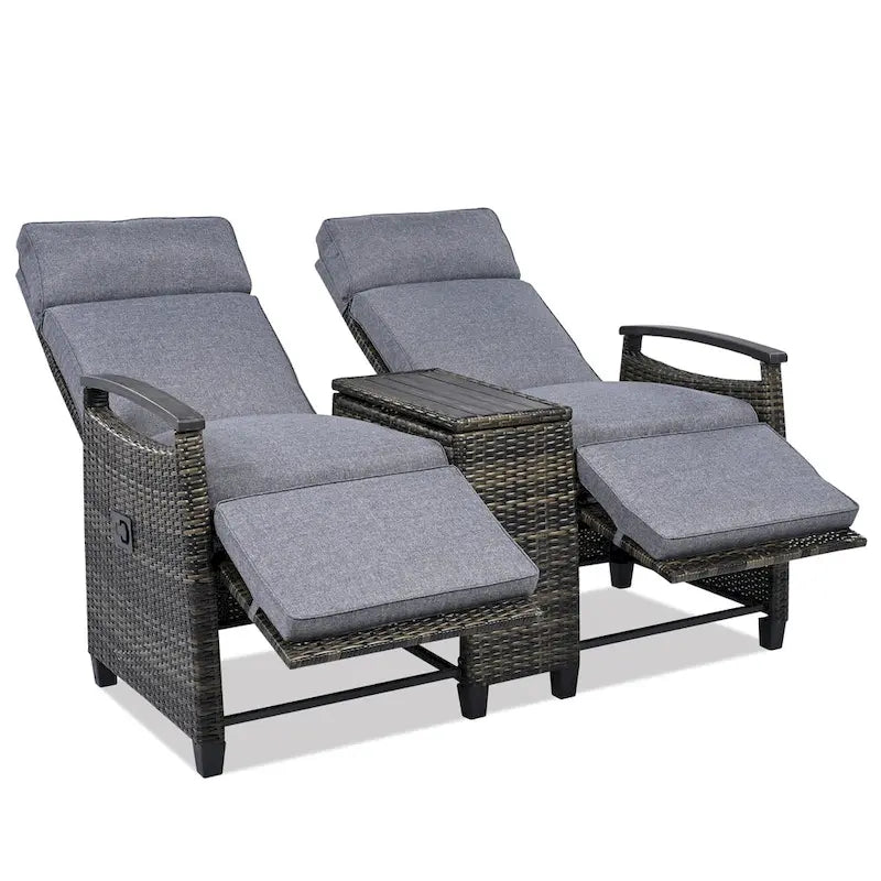 Ensemble fauteuil inclinable en osier avec table de rangement