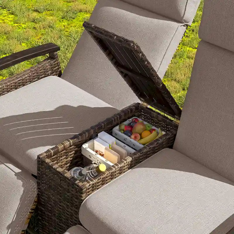 Ensemble fauteuil inclinable en osier avec table de rangement