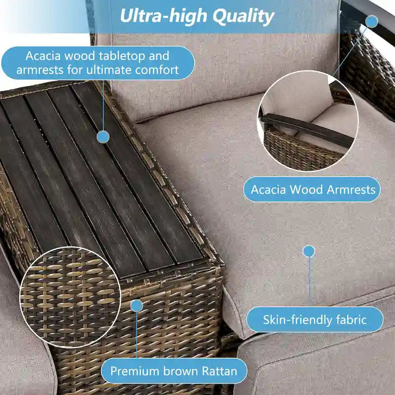 Ensemble fauteuil inclinable en osier avec table de rangement